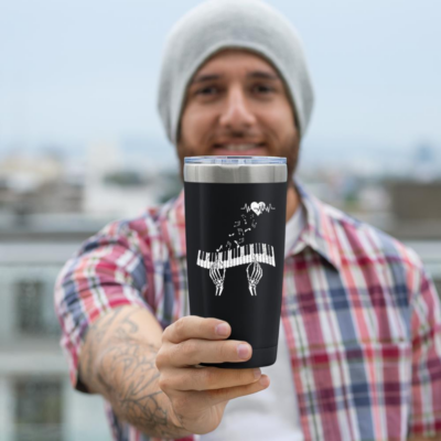 Piano Keyboard Heartbeat Halloween Skeleton Playing Piano Tumbler