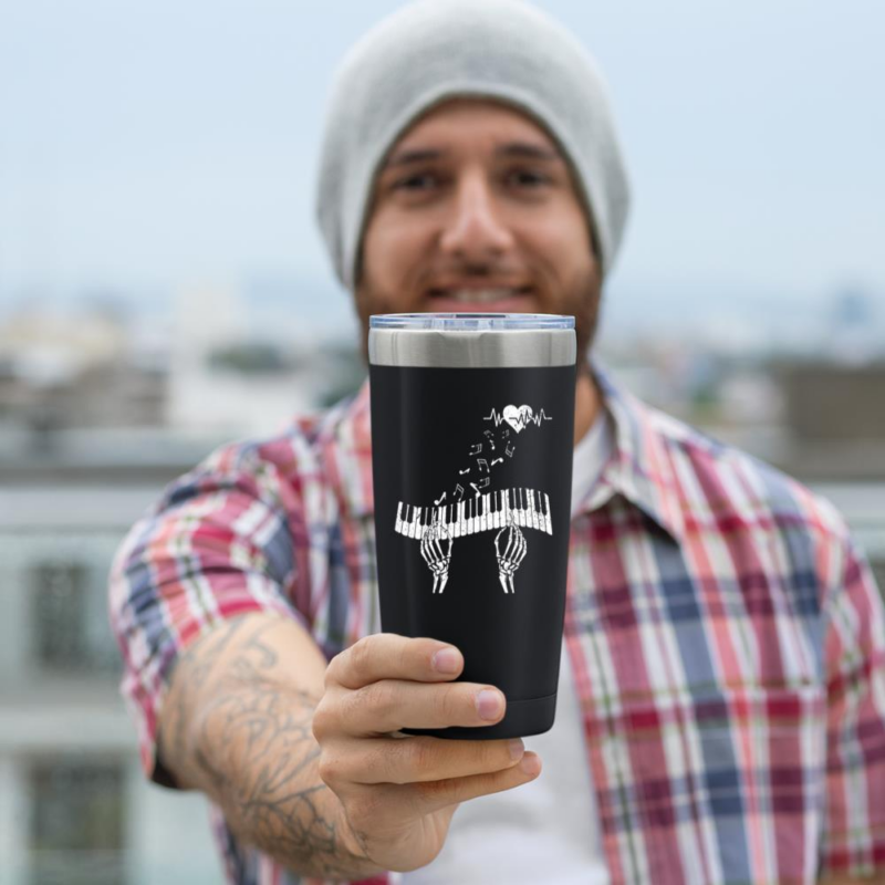 Piano Keyboard Heartbeat Halloween Skeleton Playing Piano Tumbler